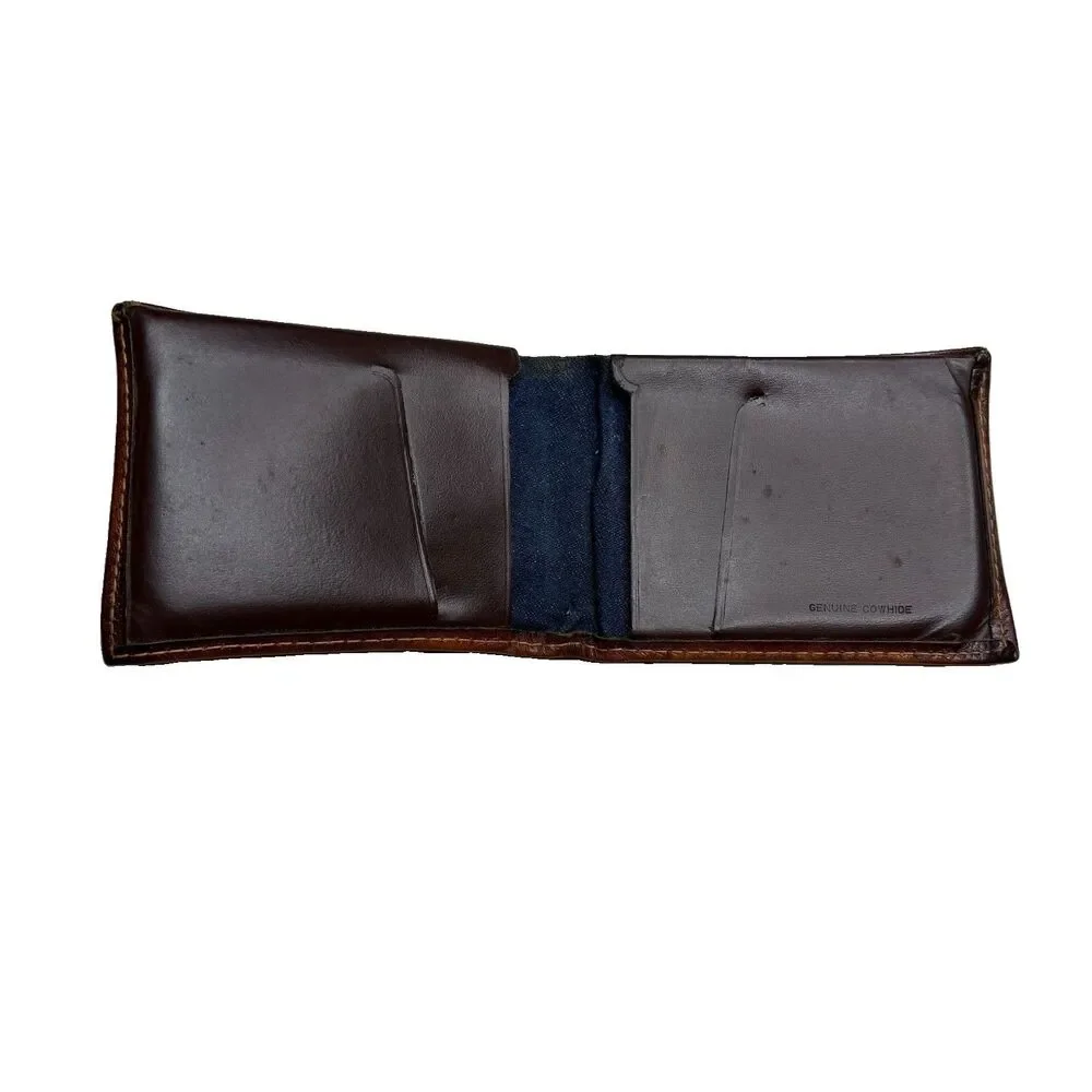 Vintage 1970s Levi Strauss & Co Orange Tab Leather Brown Wallet Denim Lining